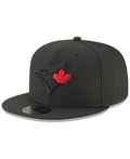 Toronto Blue Jays MLB New Era Men Black On Black 59Fifty Red Leaf Fitted Hat product image 1, provided for visual reference