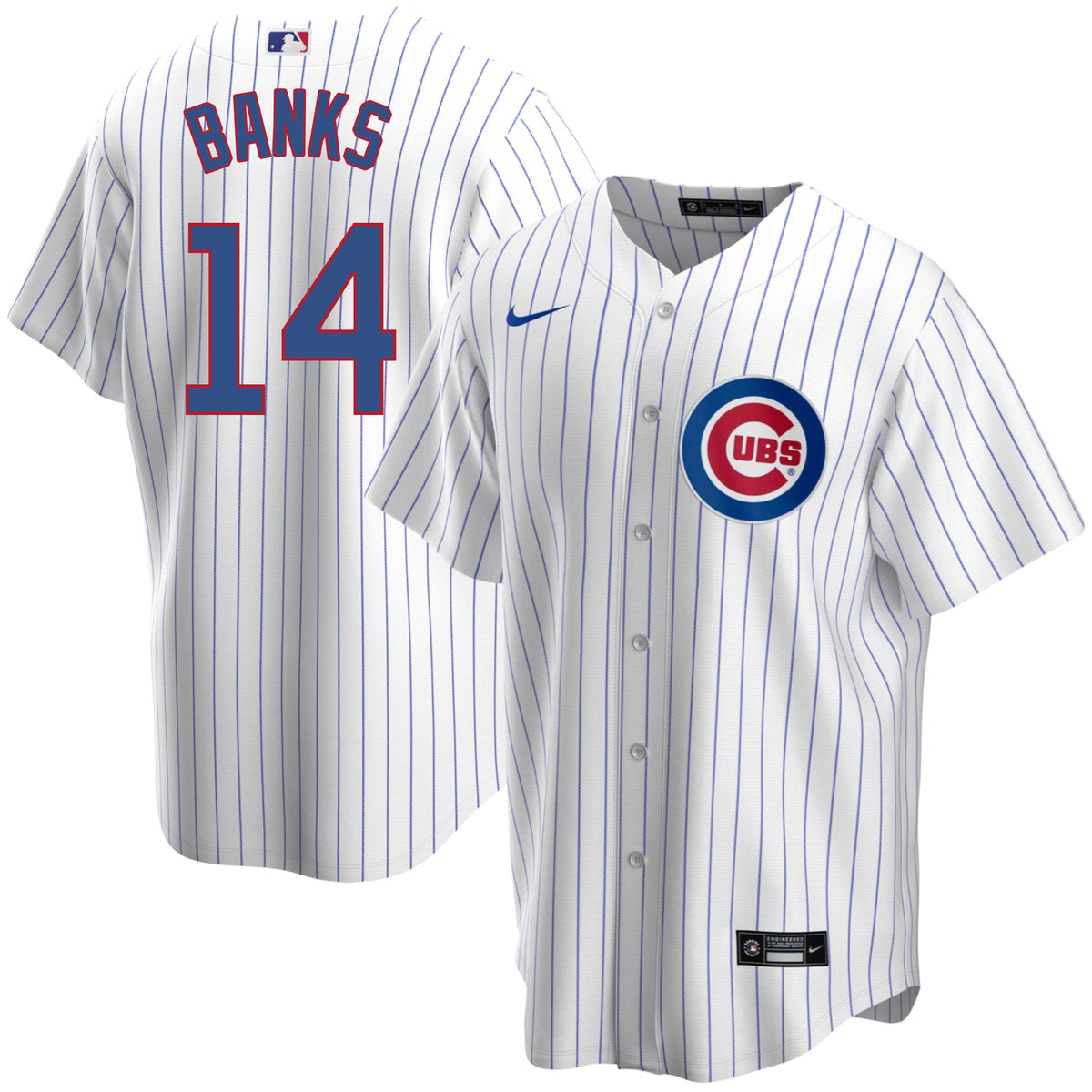 Ernie Banks Chicago Cubs Home Pinstripe Men Replica Jersey product image 1, provided for visual reference and product detail
