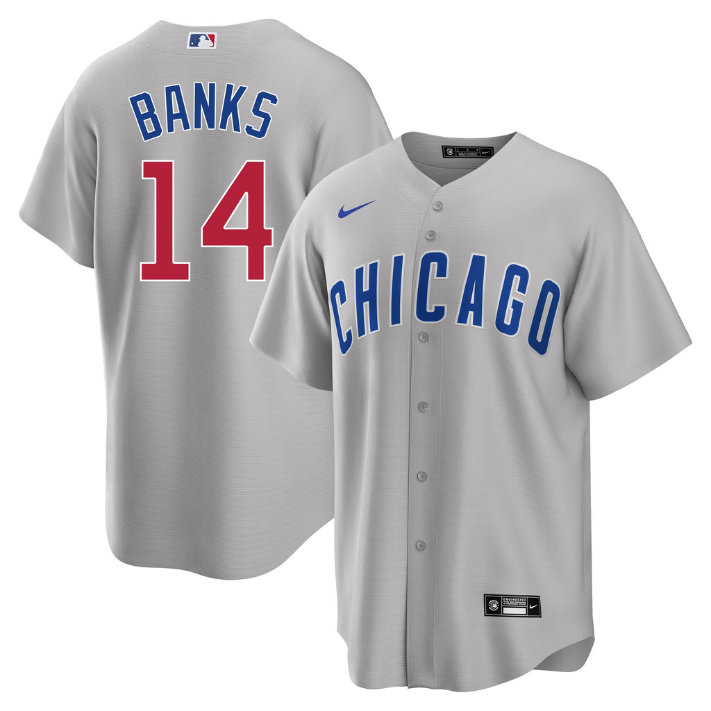 Erine Banks Chicago Cubs Road Gray Men Replica Jersey product image 1, provided for visual reference and product detail