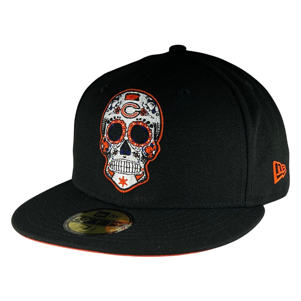 Chicago Bears Black/Orange Sugar Skull New Era 59FIFTY Fitted Hat product image 1, provided for visual reference and product