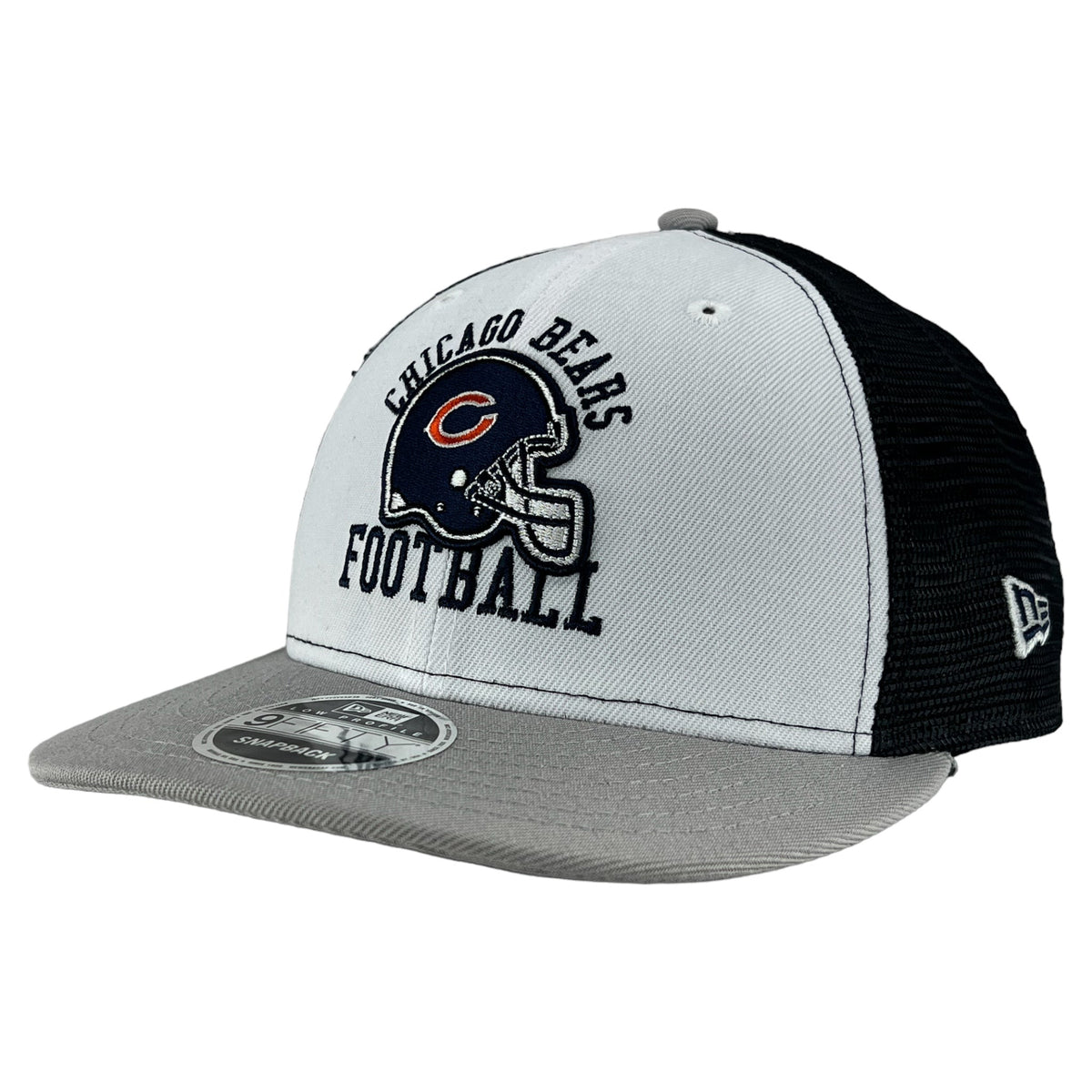 Chicago Bears White/Grey/Navy Mesh New Era Low Profile 9FIFTY Snapback Hat product image 1, provided for visual reference
