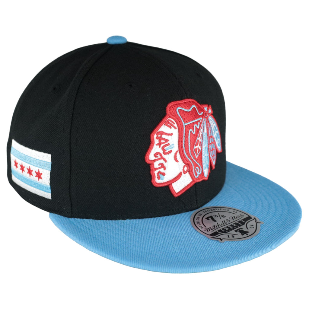 Chicago Blackhawks Chicago Flag Liberty Mitchell & Ness Fitted Hat product image 1, provided for visual reference and