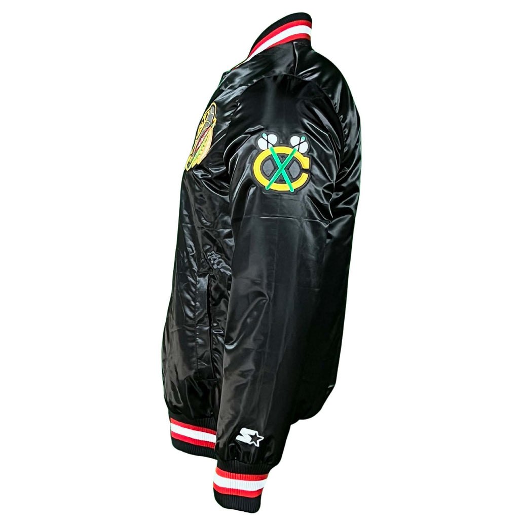 Chicago Blackhawks Black Vintage Starter Jacket product image 4, provided for visual reference and product detail review