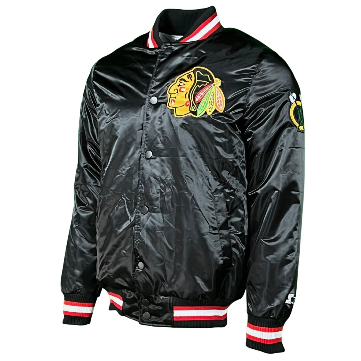Chicago Blackhawks Black Vintage Starter Jacket product image 1, provided for visual reference and product detail review
