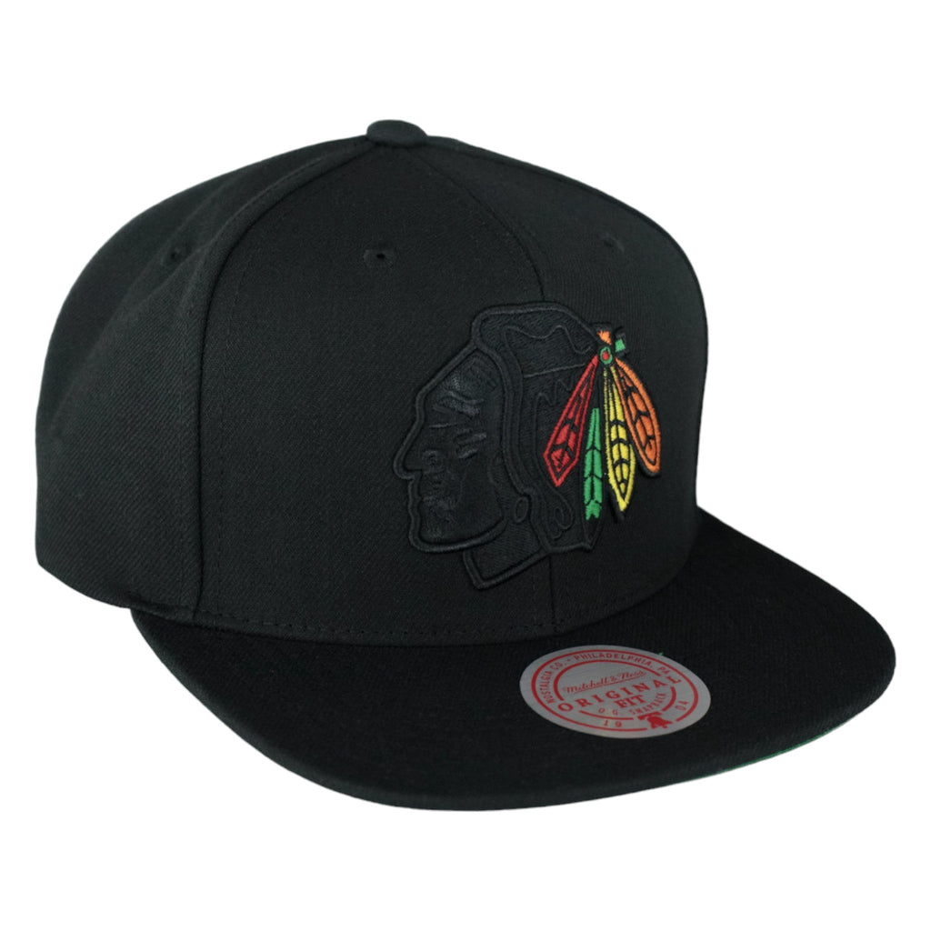 Chicago Blackhawks Blackout Mitchell & Ness Snapback Hat product image 3, provided for visual reference and product detail