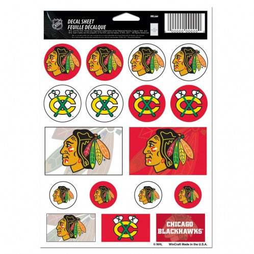 Chicago Blackhawks 5"x7" Vinyl Sticker Sheet product image 1, provided for visual reference and product detail review