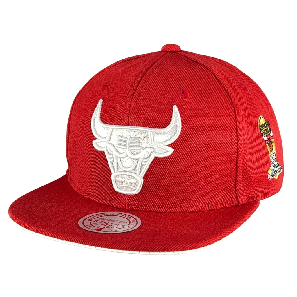 Chicago Bulls Red 1991 NBA World Champions Snapback Hat product image 1, provided for visual reference and product detail