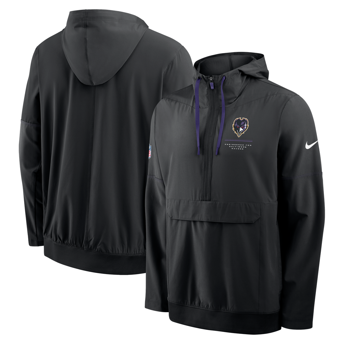 Baltimore Ravens NFL Nike Men Black Sideline Logo Glory Anorak Half-Zip Hooded Jacket product image 3, provided for visual