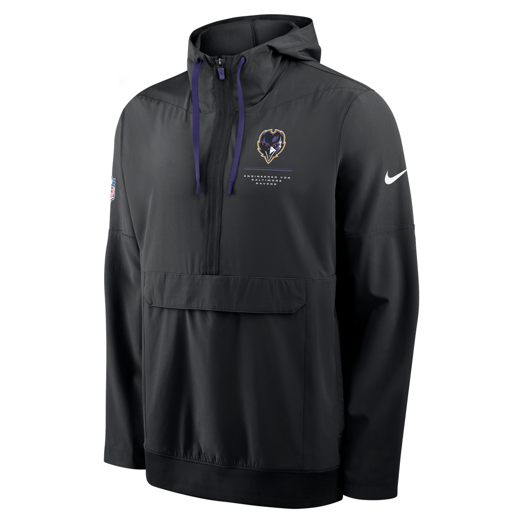 Baltimore Ravens NFL Nike Men Black Sideline Logo Glory Anorak Half-Zip Hooded Jacket product image 1, provided for visual