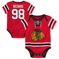 Connor Bedard Chicago Blackhawks Red Laced Pro Infant Creeper product image 1, provided for visual reference and product