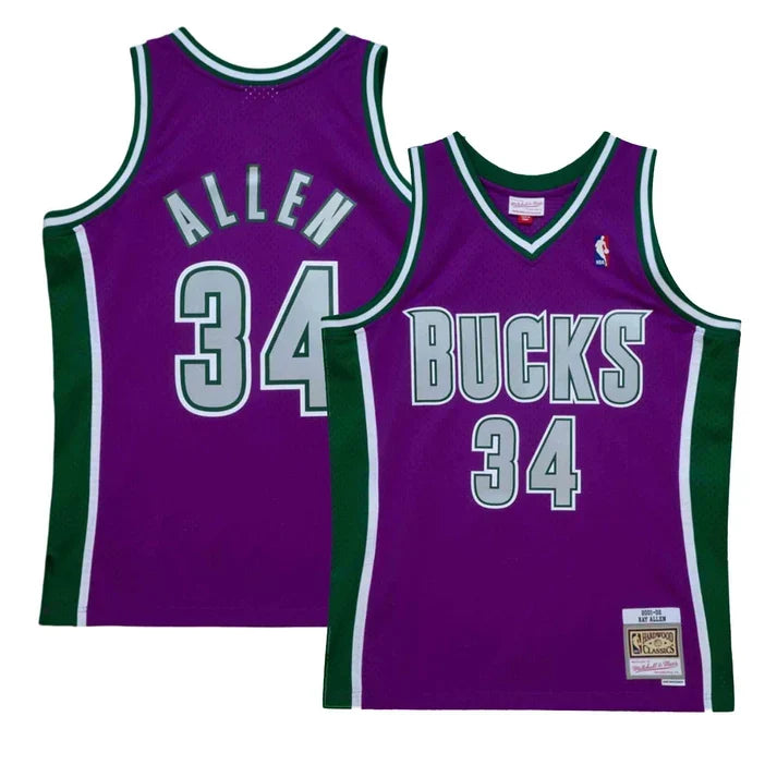Ray Allen Milwaukee Bucks NBA Mitchell & Ness Men Purple 2001-02 Hardwood Classics Swingman Jersey product image 3, provided