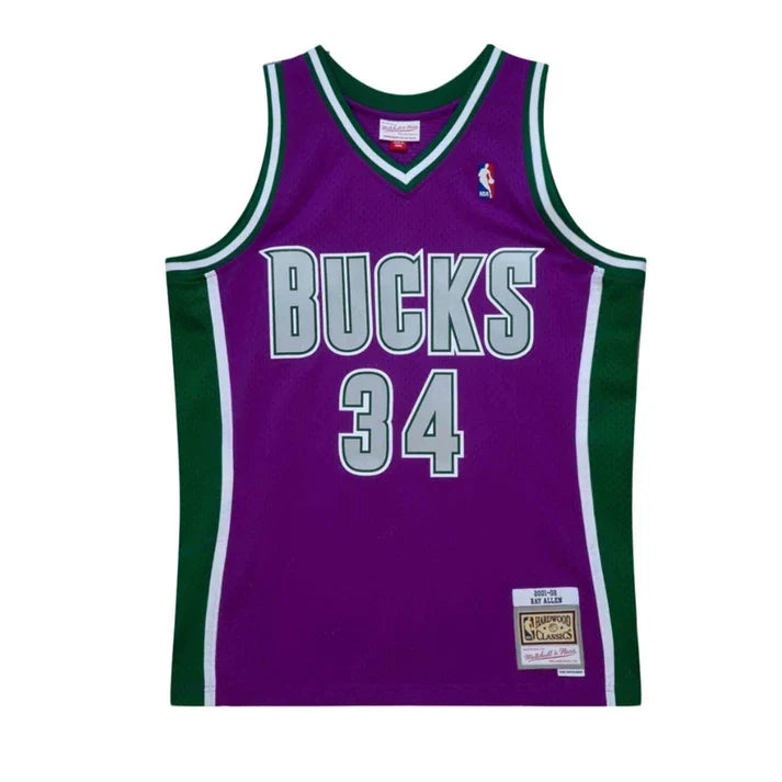 Ray Allen Milwaukee Bucks NBA Mitchell & Ness Men Purple 2001-02 Hardwood Classics Swingman Jersey product image 2, provided