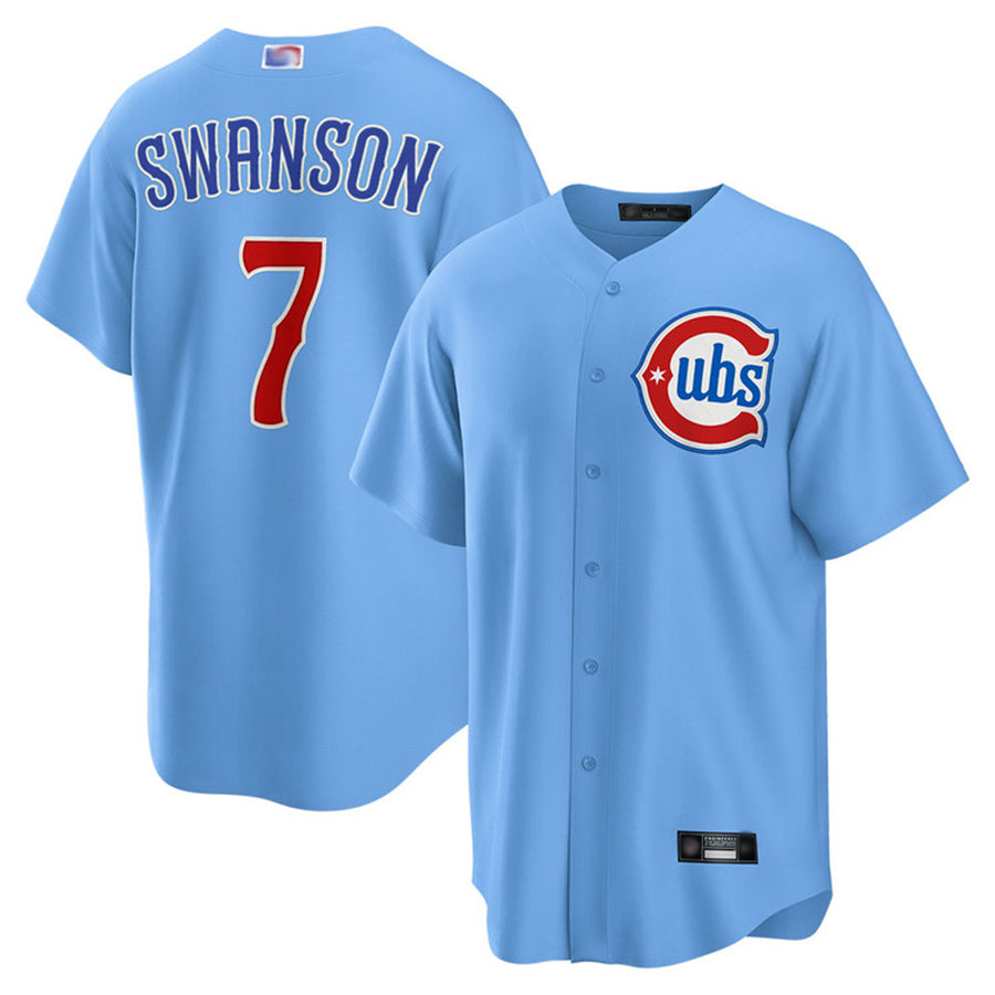C.Cubs #7 Dansby Swanson Player Blues Home Replica Baseball product image 1