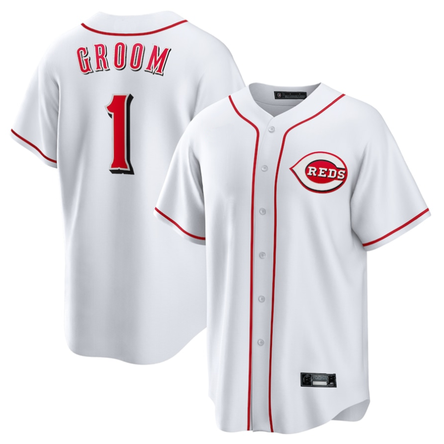 C.Reds White Player #1 Groom Home Replica Baseball Jerseys product image 1