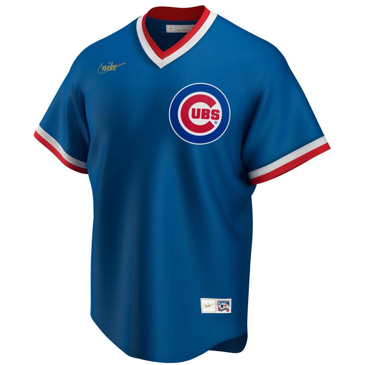 Chicago Cubs Nike Cooperstown Royal V-Neck Jersey product image 1, provided for visual reference and product detail review