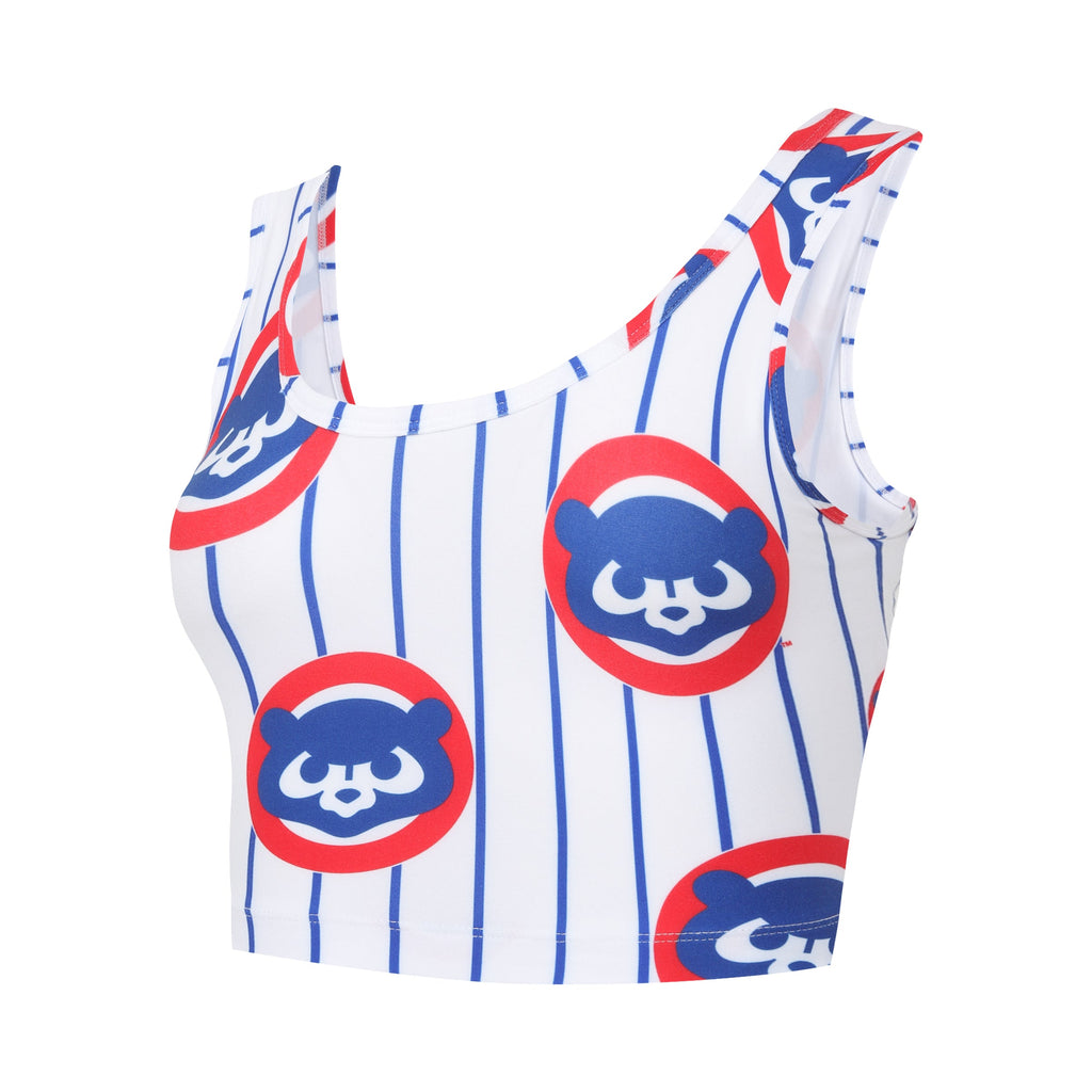 Chicago Cubs Pinstripe Ladies Record Bralette product image 1, provided for visual reference and product detail review