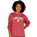 Chicago Crimson Flag Felt Women Crew Neck Sweatshirt product image 1, provided for visual reference and product detail review