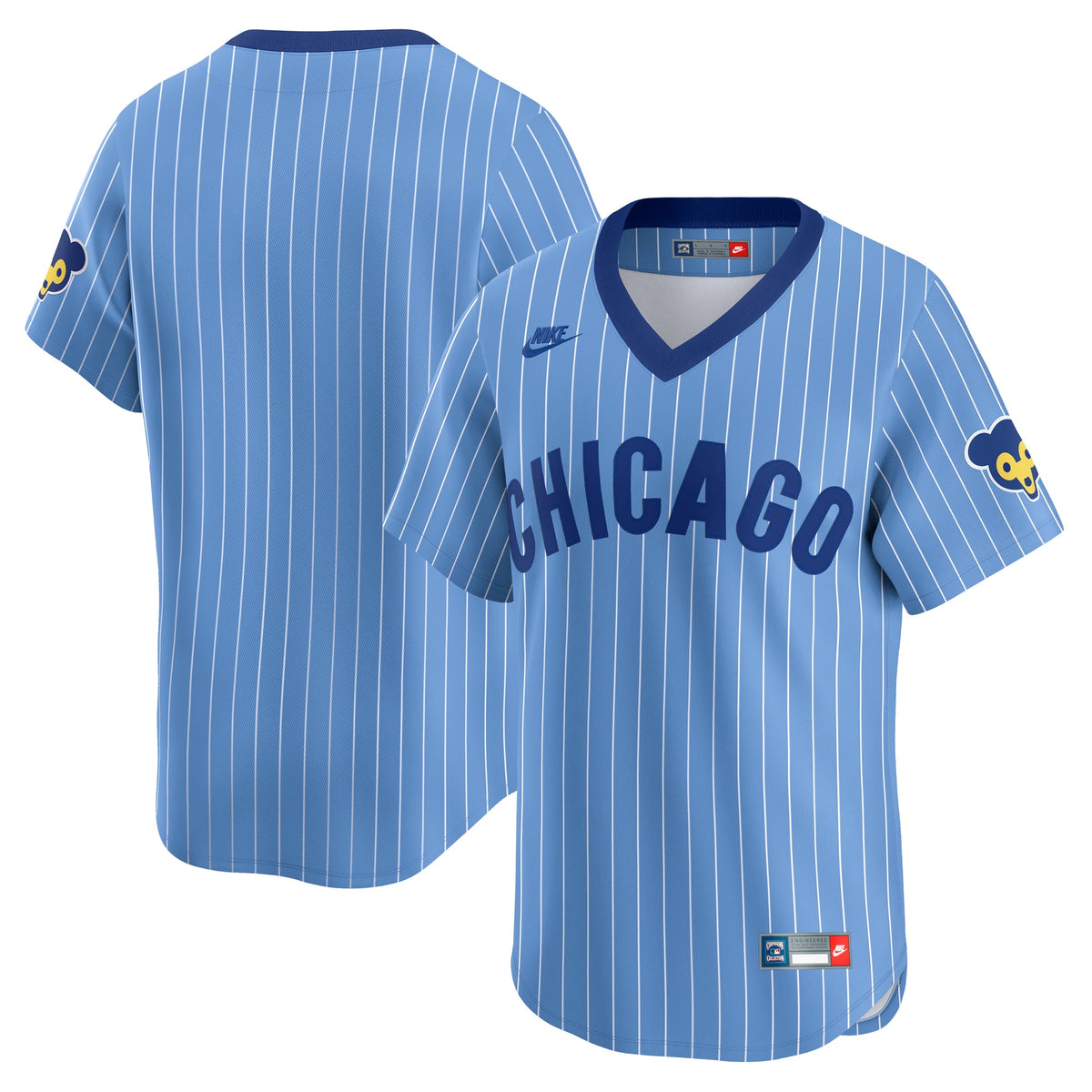 Chicago Cubs Nike Cooperstown Collection Valor Blue Pinstripe Throwback Jersey product image 1, provided for visual