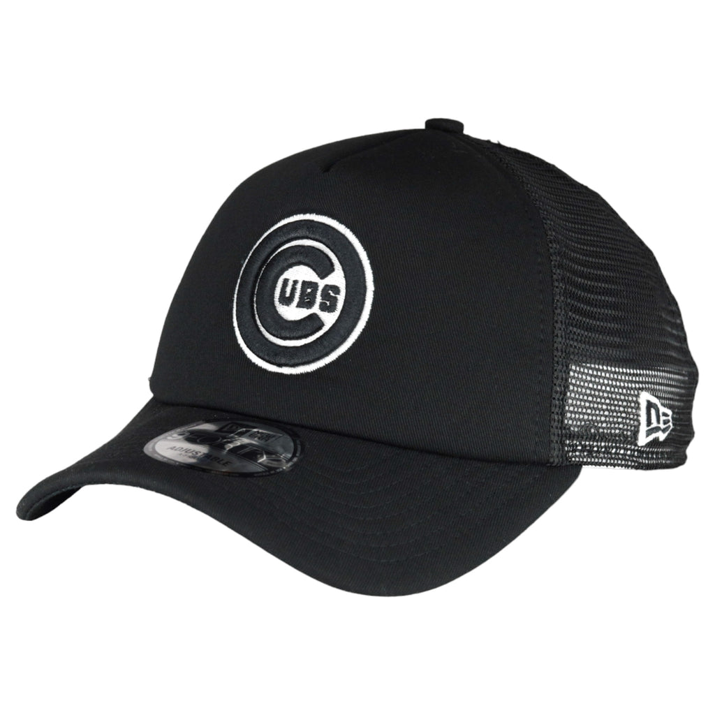 Chicago Cubs New Era 9FORTY A-Frame Foam Front Bullseye Black Trucker Hat product image 3, provided for visual reference and