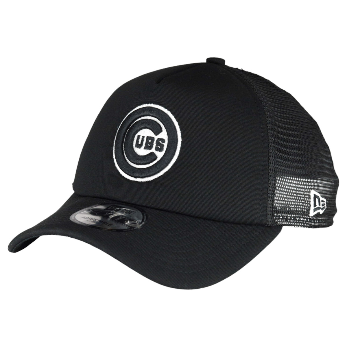 Chicago Cubs New Era 9FORTY A-Frame Foam Front Bullseye Black Trucker Hat product image 3, provided for visual reference and