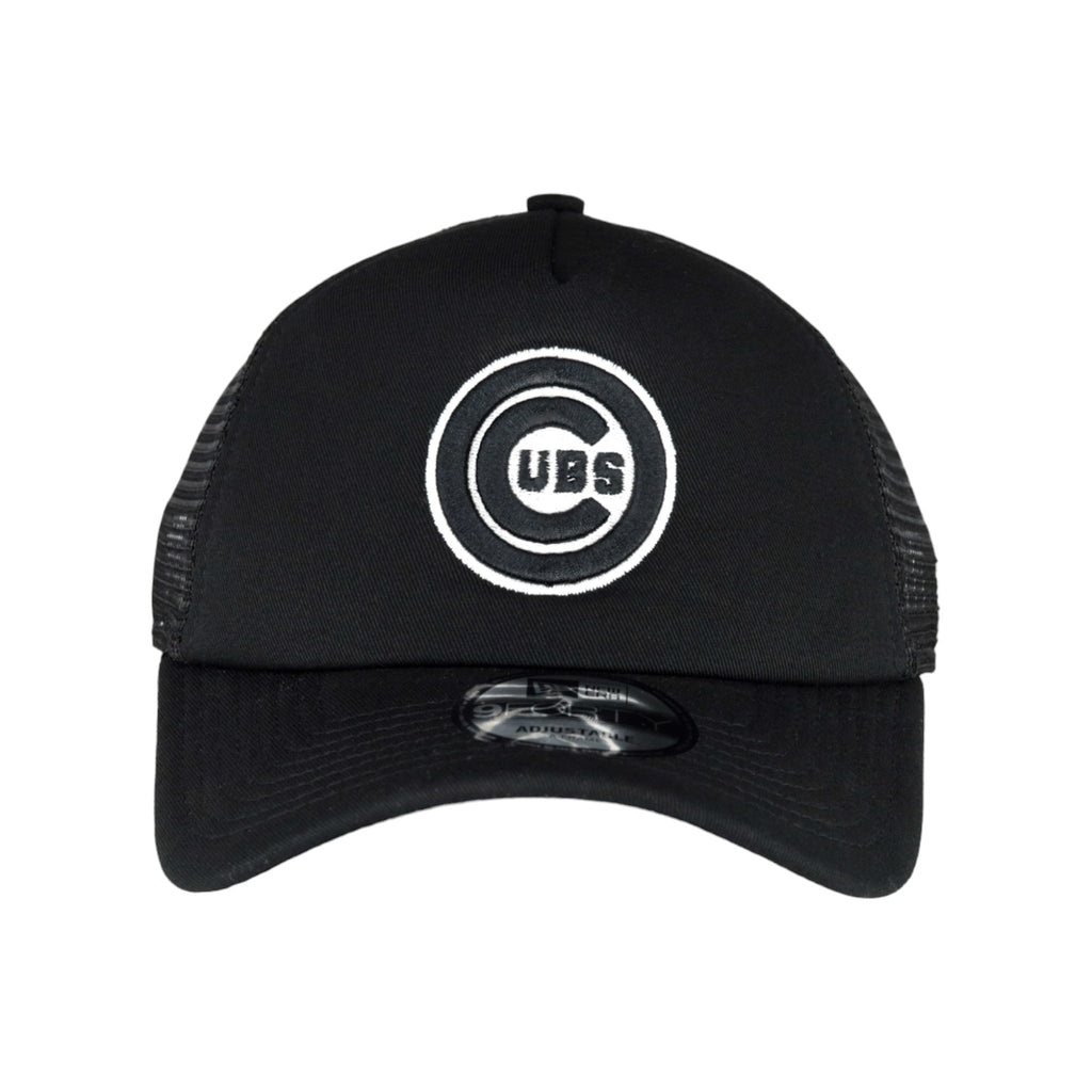 Chicago Cubs New Era 9FORTY A-Frame Foam Front Bullseye Black Trucker Hat product image 2, provided for visual reference and