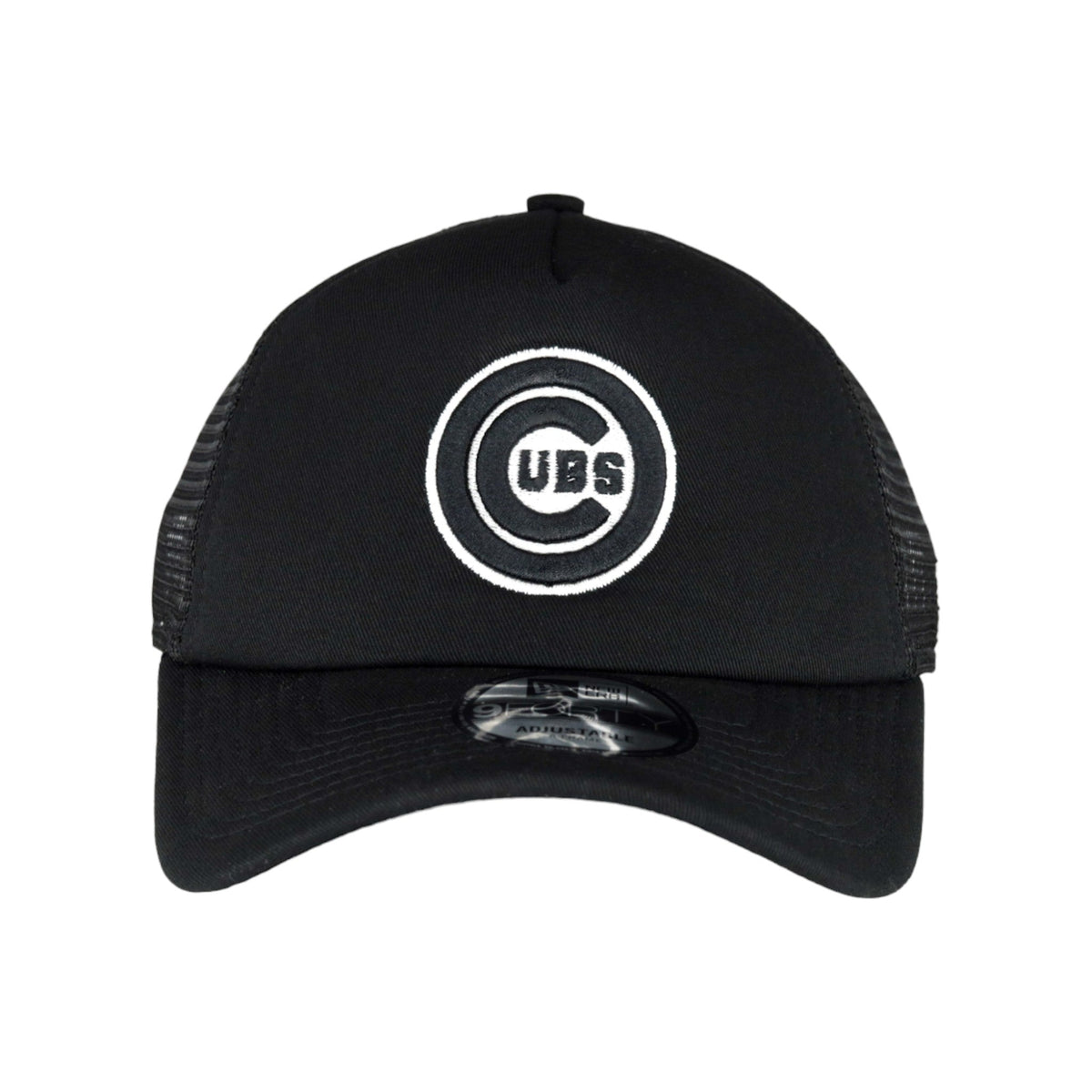 Chicago Cubs New Era 9FORTY A-Frame Foam Front Bullseye Black Trucker Hat product image 2, provided for visual reference and
