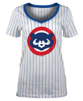Chicago Cubs V-Neck Pinstripe 1984 Bear Women T-Shirt product image 1, provided for visual reference and product detail