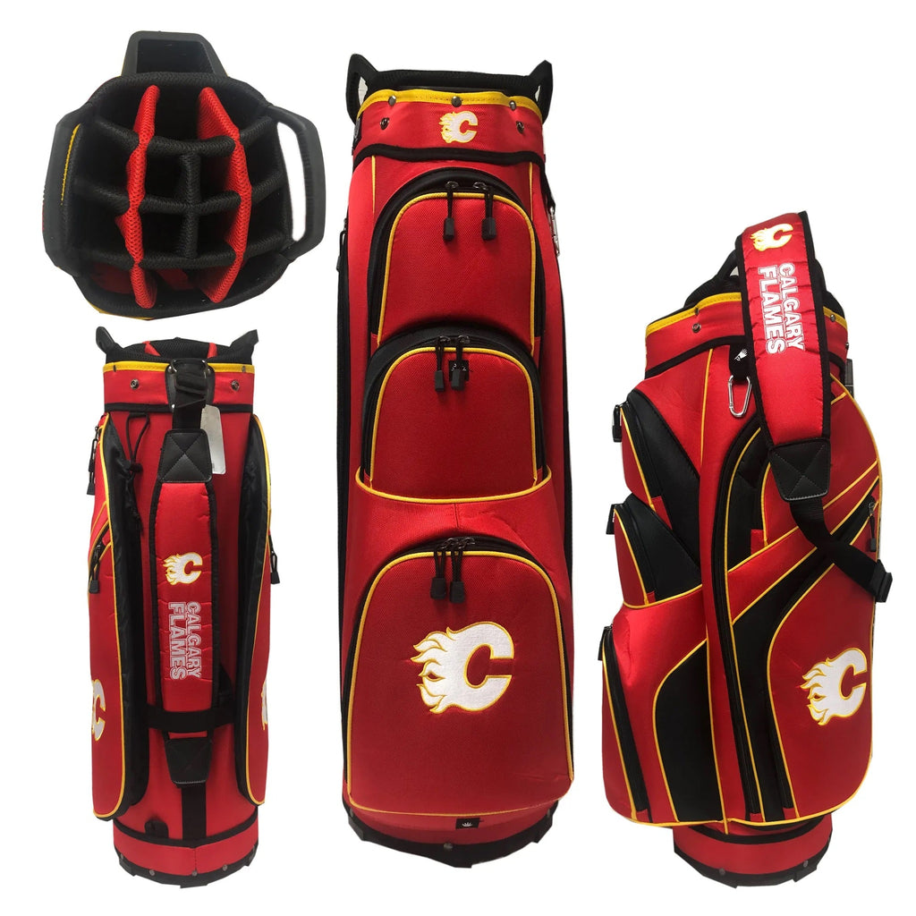 Calgary Flames NHL Red/Black Golf Cart Bag product image 2, provided for visual reference and product detail review
