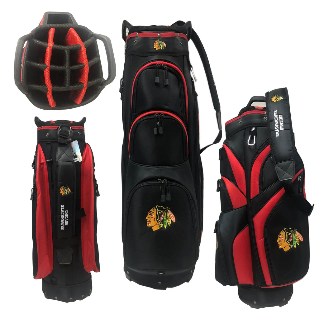 Chicago Blackhawks NHL Black/Red Golf Cart Bag product image 2, provided for visual reference and product detail review