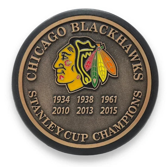 Chicago Blackhawks NHL Stanley Cup Years Medallion Hockey Puck product image 2, provided for visual reference and product
