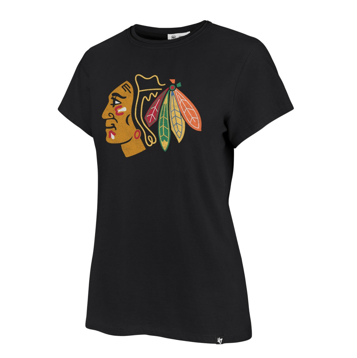 Chicago Blackhawks '47 Women Black Primary Logo Frankie T-Shirt product image 2, provided for visual reference and product
