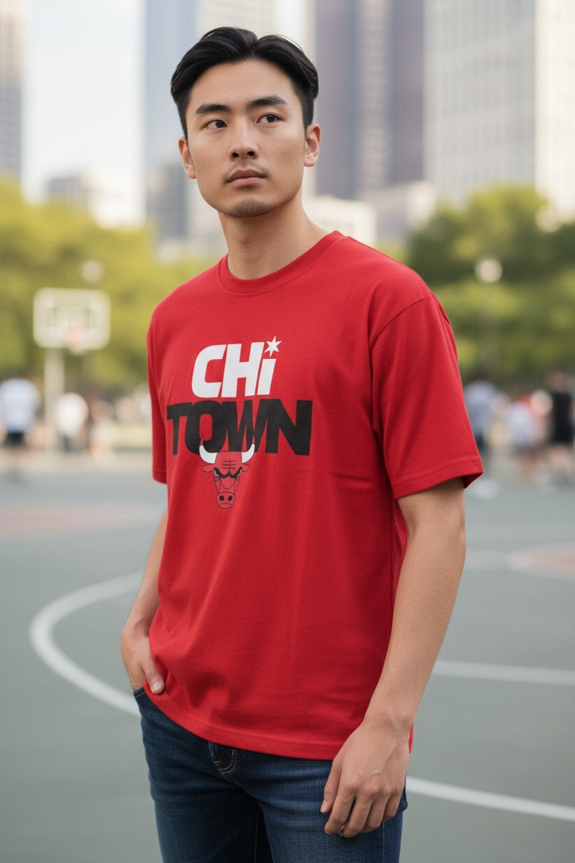 Chicago Bulls Fanatics Red Hometown Tip Off T-Shirt product image 1, provided for visual reference and product detail review