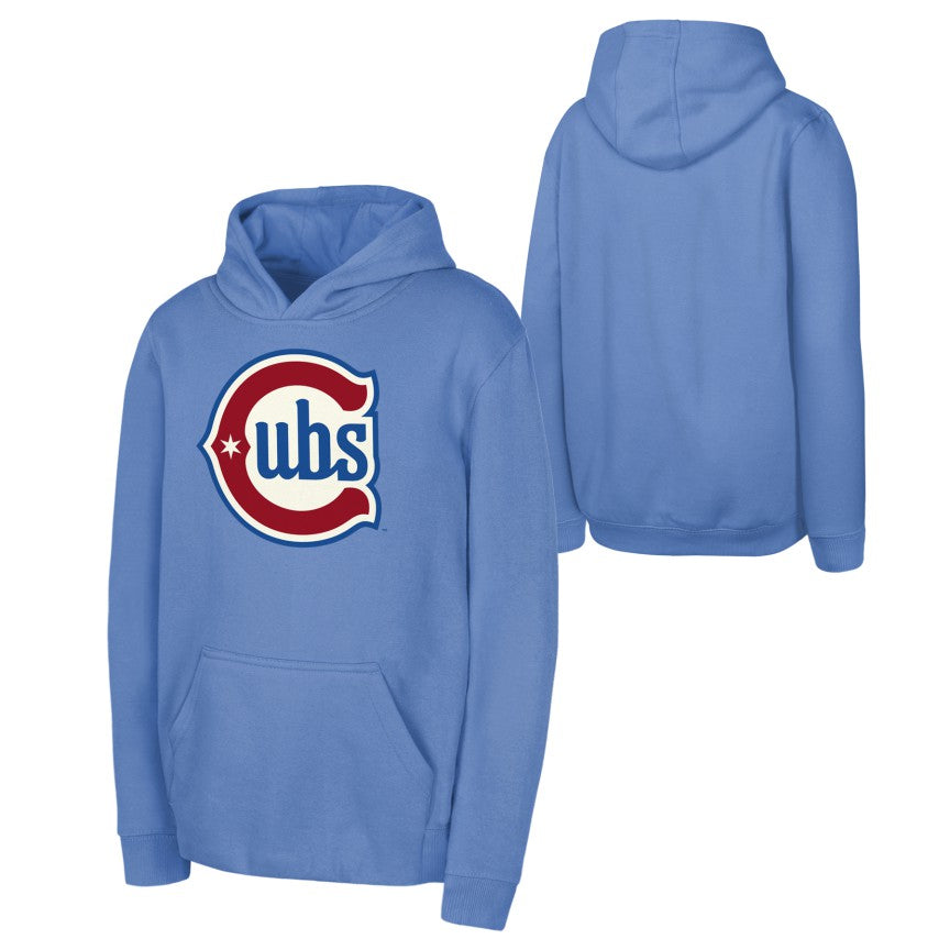 Chicago Cubs Alt Blues Logo Columbia Blue Youth Hoodie product image 1, provided for visual reference and product detail