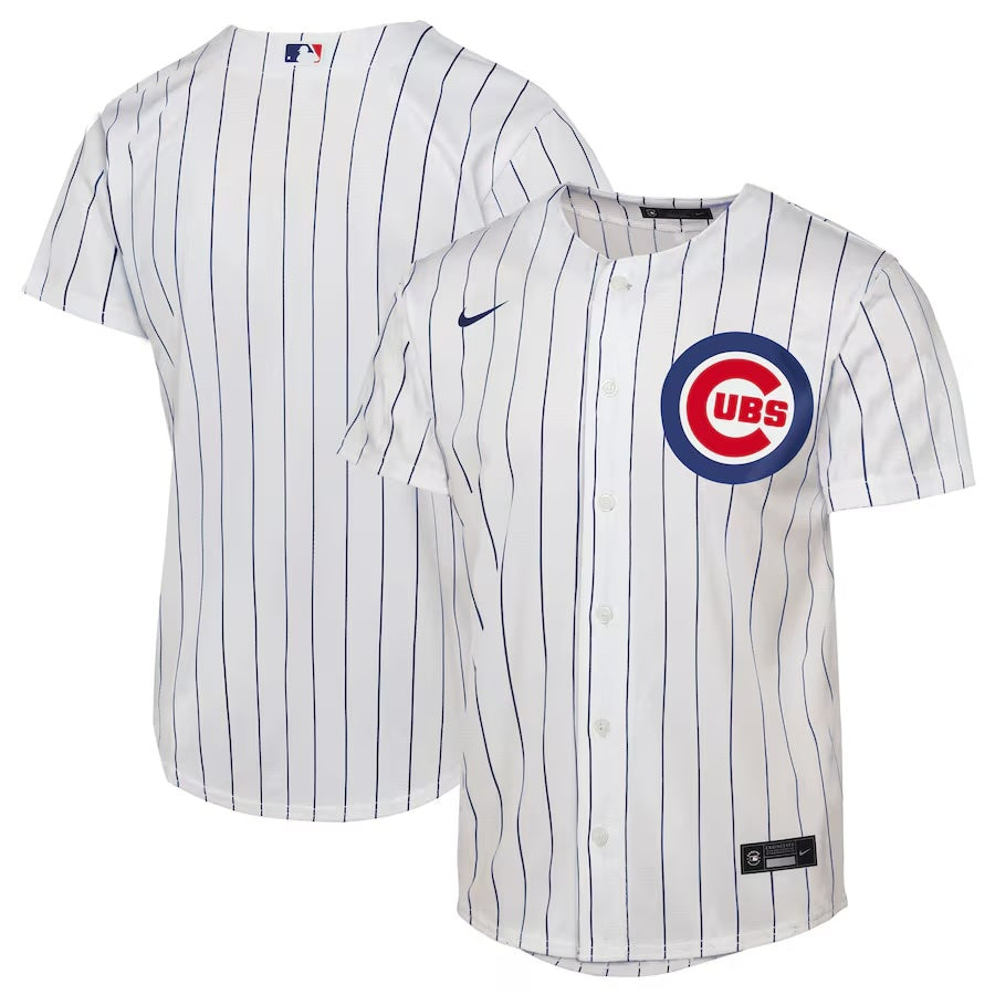 Chicago Cubs Nike Youth Home Pinstripe Jersey product image 1, provided for visual reference and product detail review