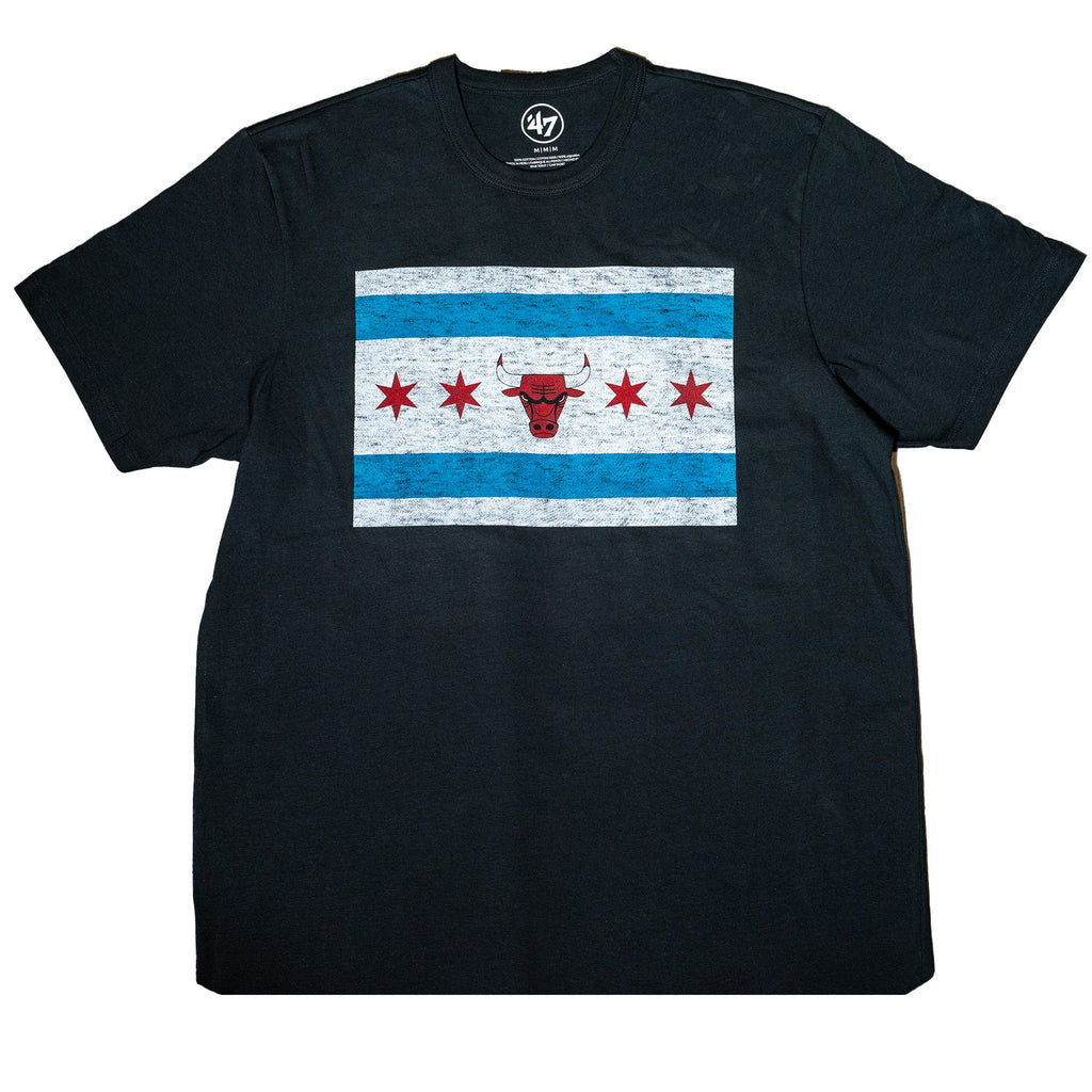 Chicago Bulls Chicago Flag Franklin Black T-Shirt product image 1, provided for visual reference and product detail review