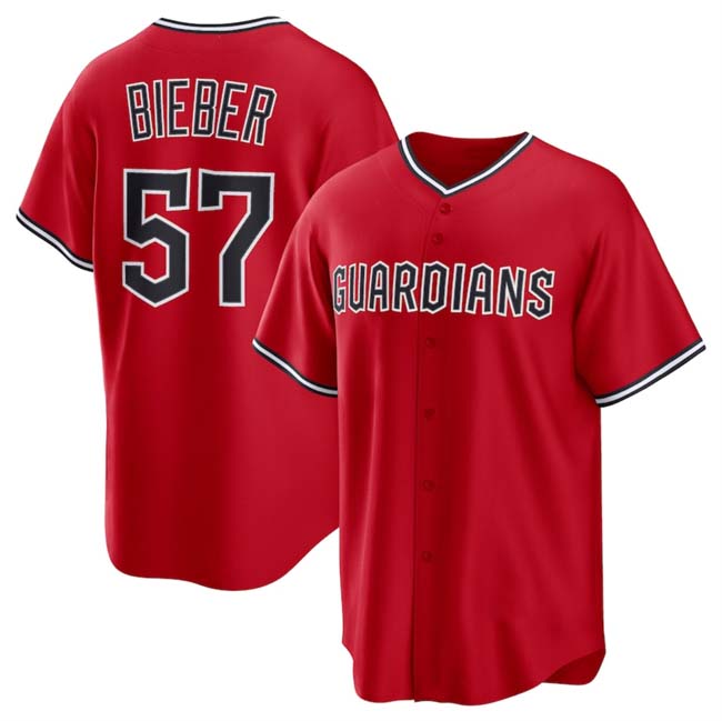 C.Guardians #57 Shane Bieber Player Red Game Jersey Cool product image 1