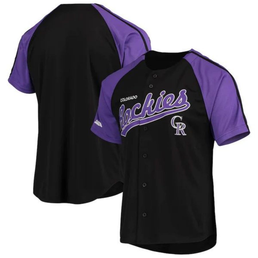 C.Rockies Blank Player Stitches Black Button-Down Raglan product image 1