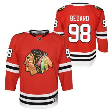 Connor Bedard Chicago Blackhawks NHL Outerstuff Youth Red Premier Jersey product image 1, provided for visual reference and