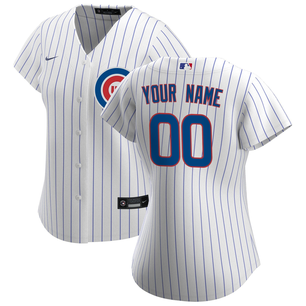 Chicago Cubs Home Pinstripe Women Custom Nike Replica Jersey product image 1, provided for visual reference and product
