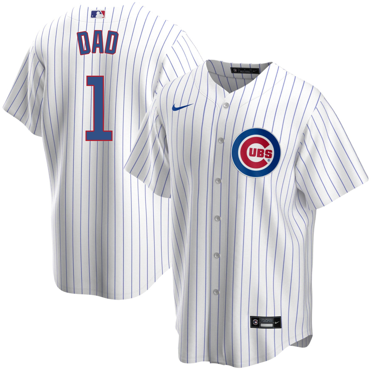 Chicago Cubs Father's Day #1 DAD Home Pinstripe Replica Jersey product image 1, provided for visual reference and product