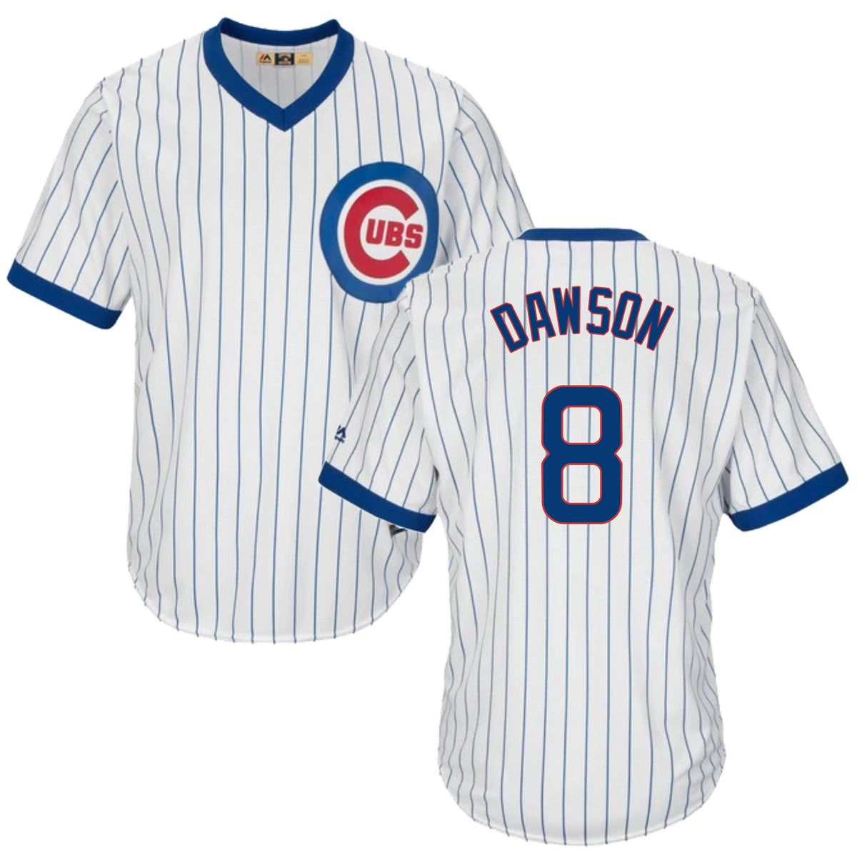 Andre Dawson Chicago Cubs Cooperstown White Pinstripe V-Neck Home Men Jersey product image 1, provided for visual reference