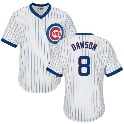 Andre Dawson Chicago Cubs Cooperstown White Pinstripe V-Neck Home Men Jersey product image 1, provided for visual reference