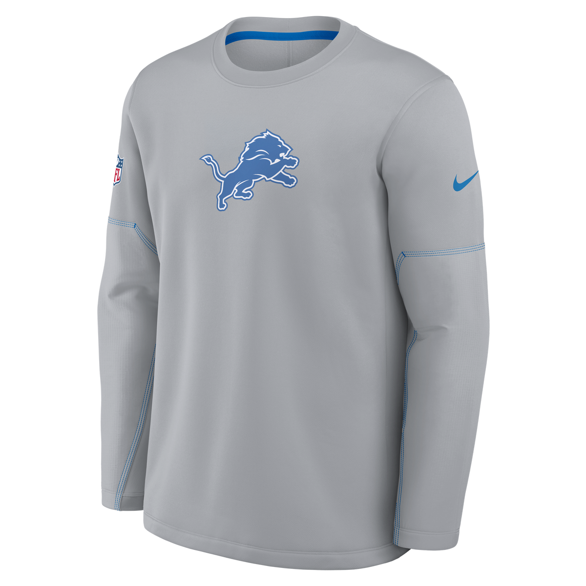 Detroit Lions NFL Nike Men Grey Sideline Coaches Midweight Therma-FIT Crew Long-sleeve Shirt product image 1, provided for