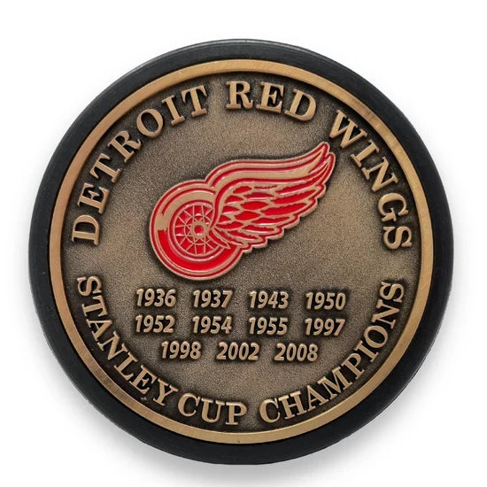 Detroit Red Wings NHL Stanley Cup Years Medallion Hockey Puck product image 2, provided for visual reference and product
