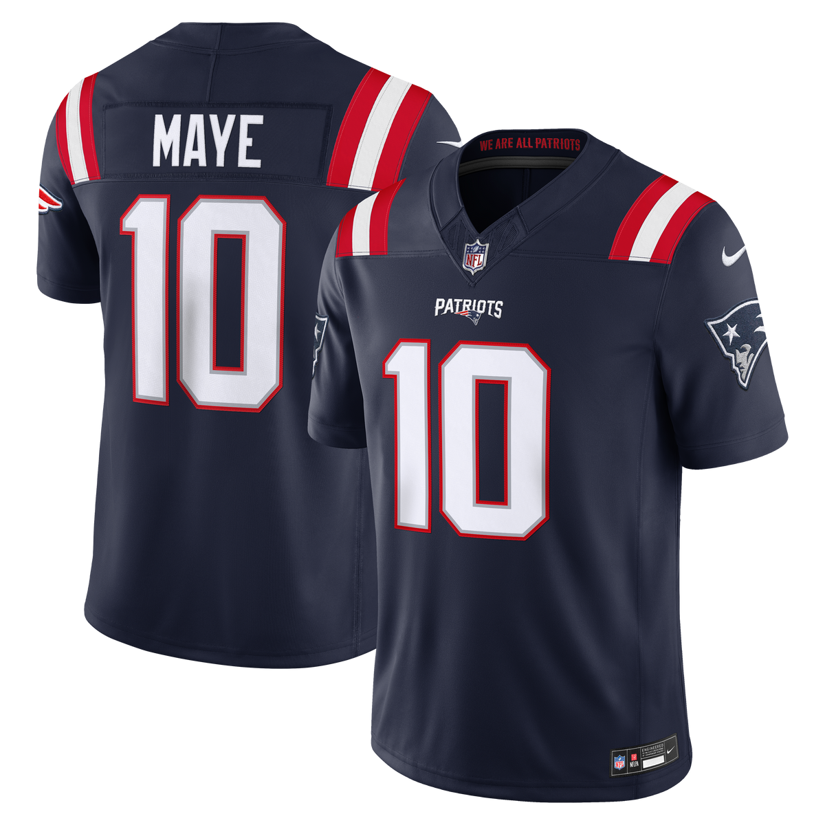 Drake Maye New England Patriots NFL Nike Men Navy Vapor F.U.S.E. Limited Player Sewn Jersey product image 3, provided for