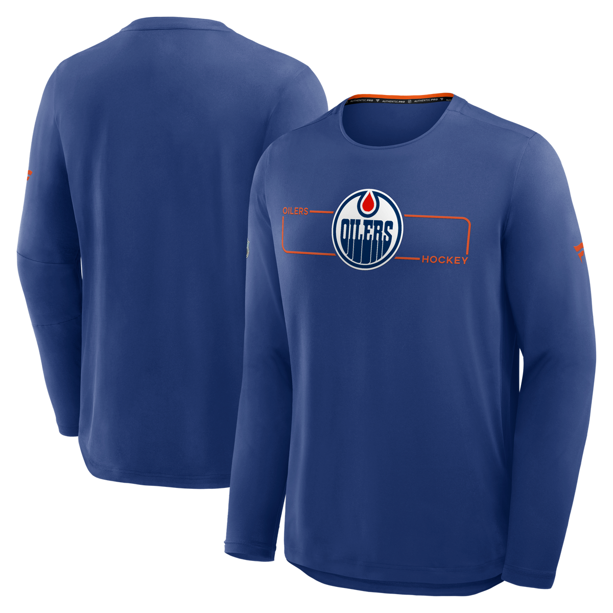 Edmonton Oilers NHL Fanatics Branded Men Navy Authentic Pro Rink Tech Long-sleeve Shirt product image 3, provided for visual