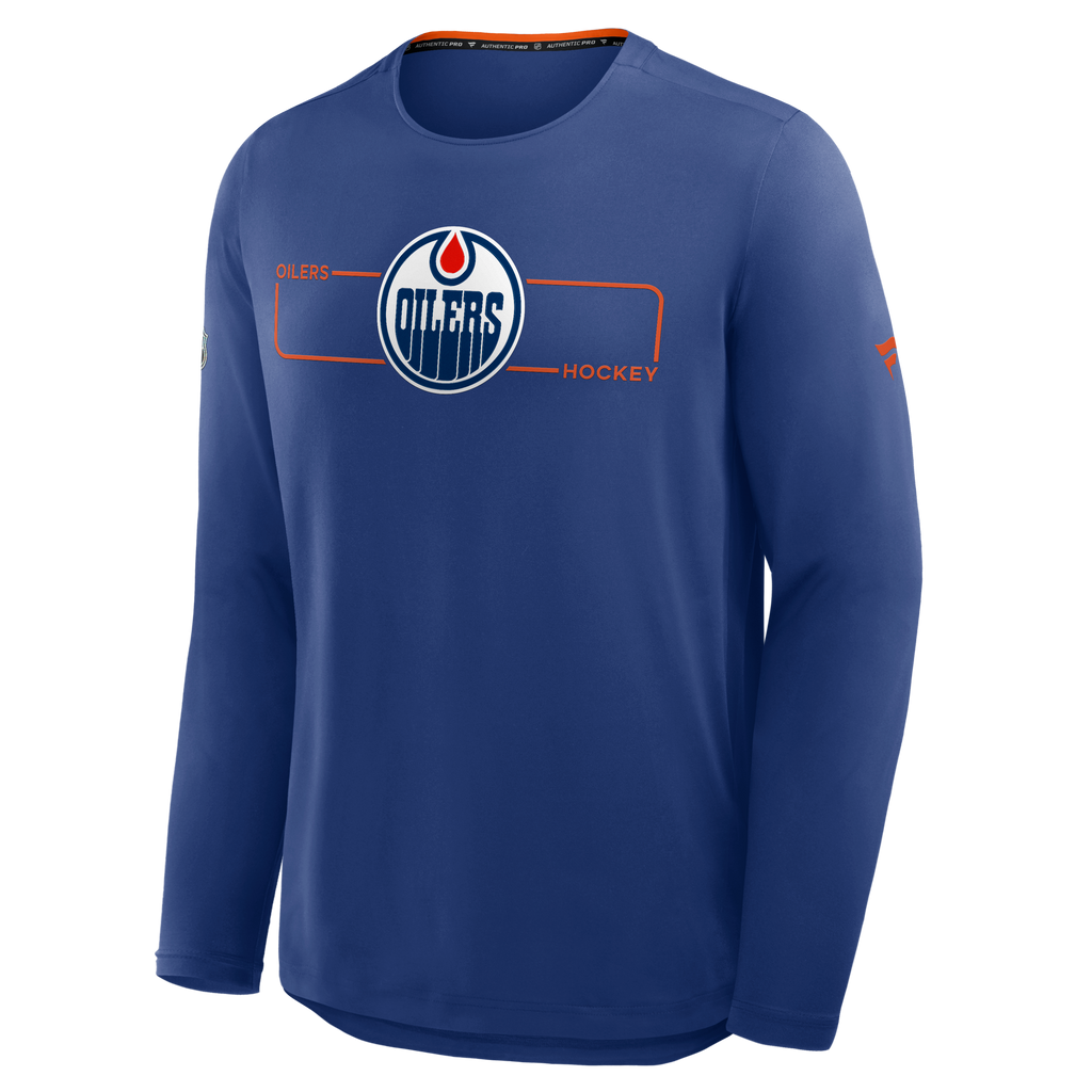 Edmonton Oilers NHL Fanatics Branded Men Navy Authentic Pro Rink Tech Long-sleeve Shirt product image 1, provided for visual