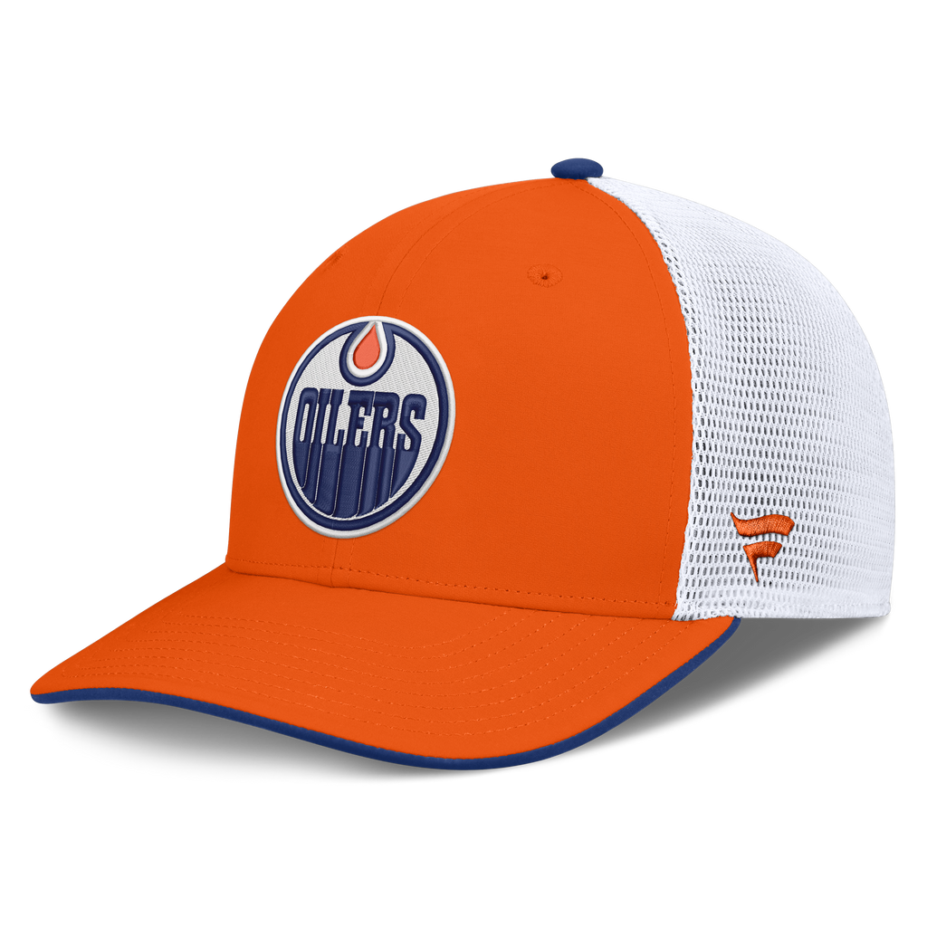 Edmonton Oilers NHL Fanatics Branded Men Orange/White Authentic Pro Rink Trucker Snapback product image 1, provided for