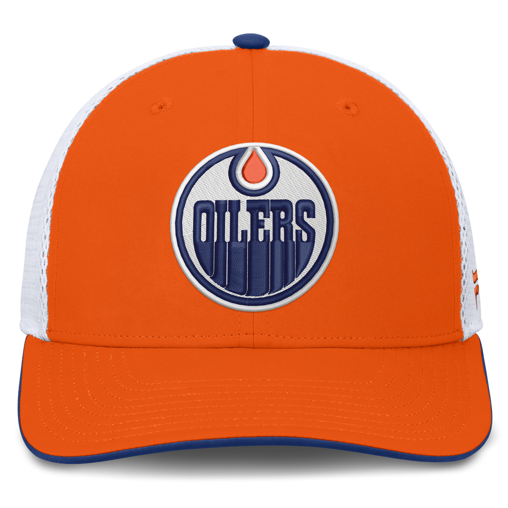 Edmonton Oilers NHL Fanatics Branded Men Orange/White Authentic Pro Rink Trucker Snapback product image 3, provided for