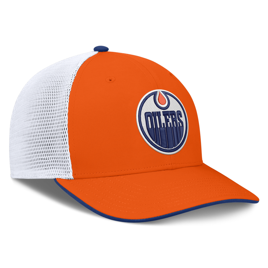 Edmonton Oilers NHL Fanatics Branded Men Orange/White Authentic Pro Rink Trucker Snapback product image 4, provided for